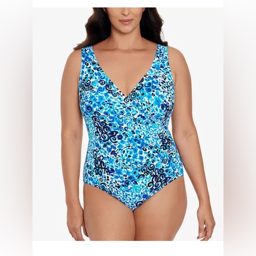 New Swim Solutions Women's Side-Shirred Tummy-Control One-Piece Swimsuit size 10